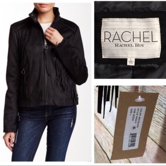 NWT Rachel Rachel Roy Fringe Vegan Suede Jacket - Black - Large - Picture 12 of 12